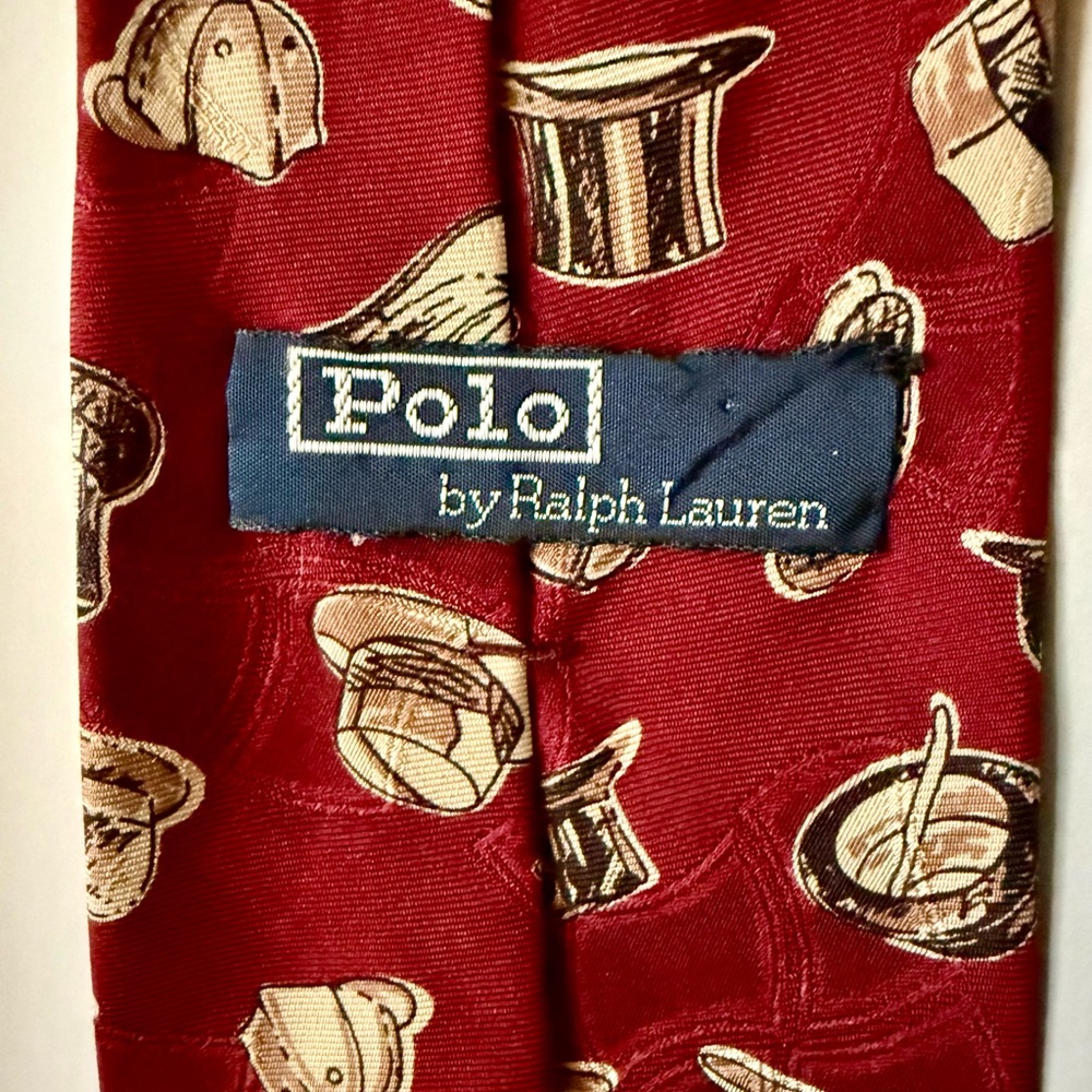 Polo by Ralph Lauren Red Silk Novelty Hat Print Tie 90’s Vintage Retro Pattern - Picture 2 of 5